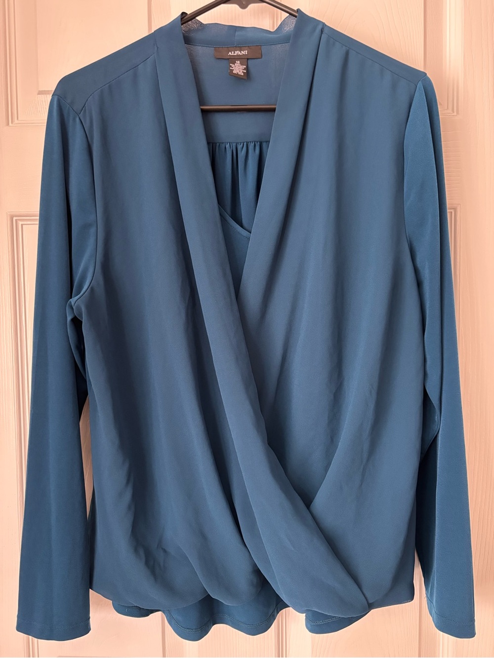 Alfani Teal Wrap-Style V-Neck Long-Sleeve Blouse